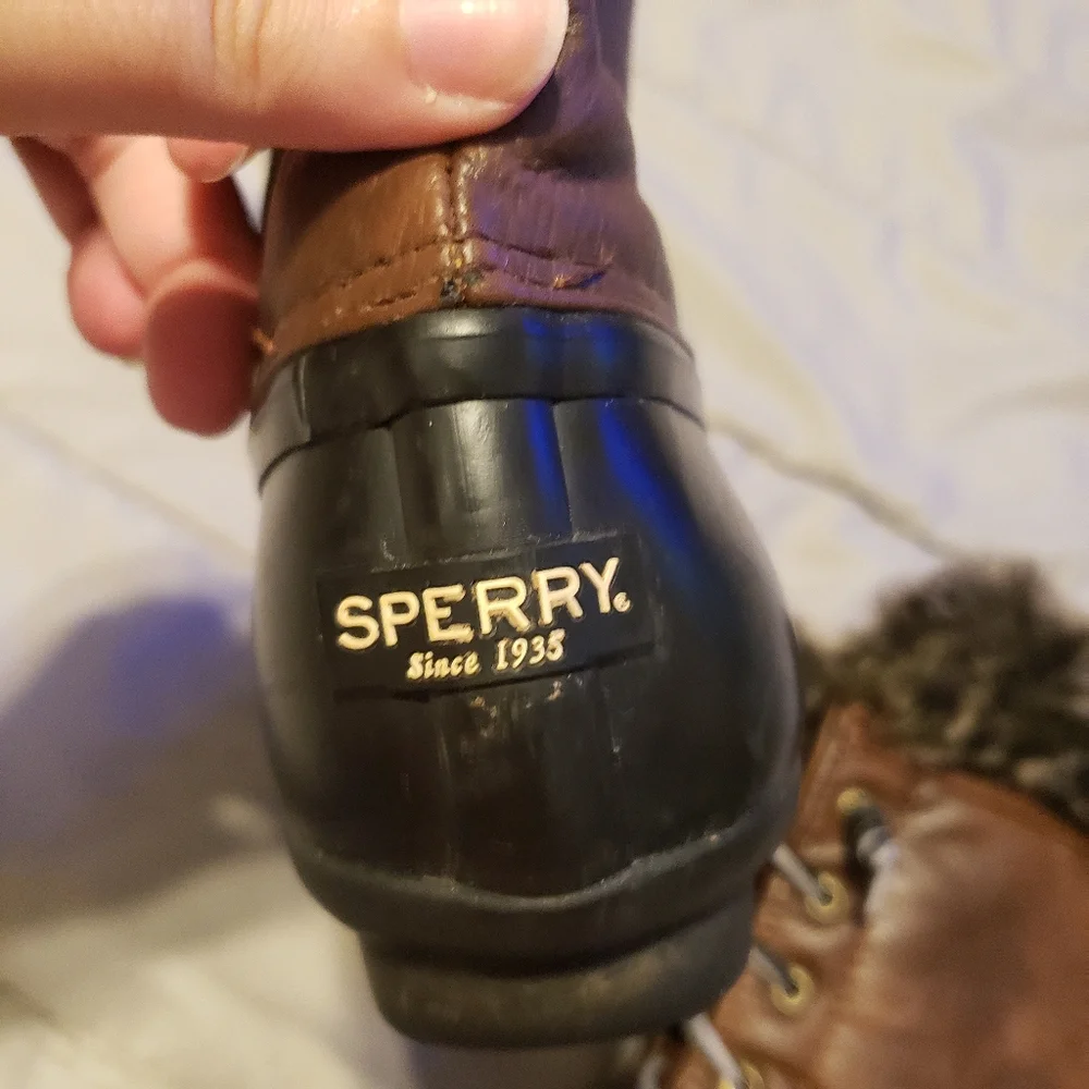 Sperry Girl Brownblack Topsider Saltwater Duck boots fauxfur lining Waterproof 3